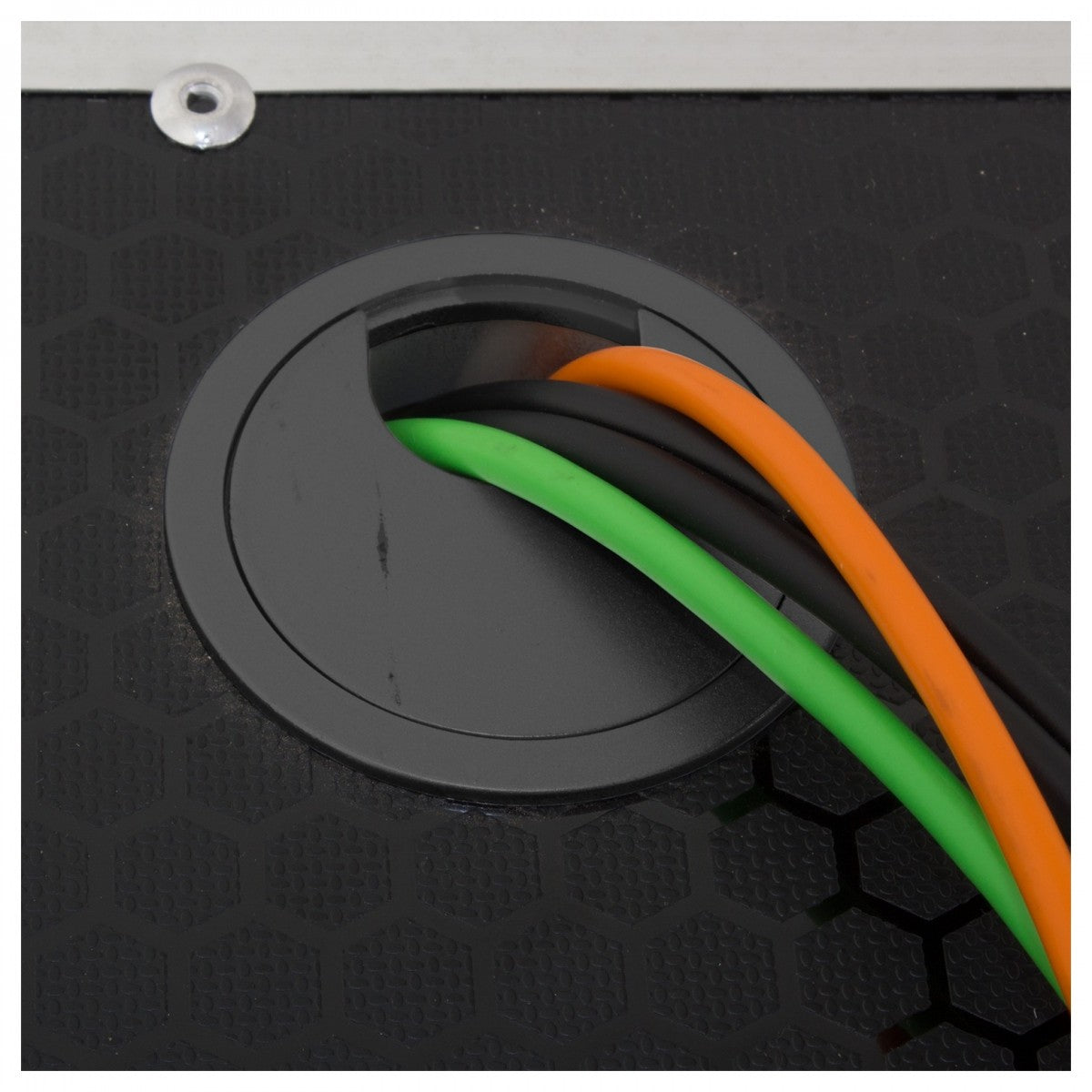 UDG Ultimate Fold Out DJ Table Black MK2 Plus (Wheels) wholes for cables.