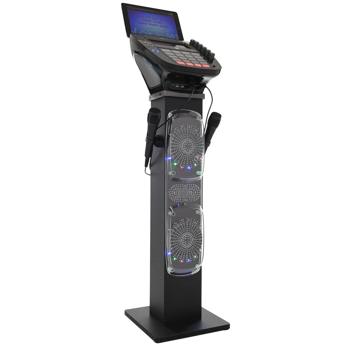 Easy karaoke bluetooth® karaoke system with speaker pedestal + 2 microphones