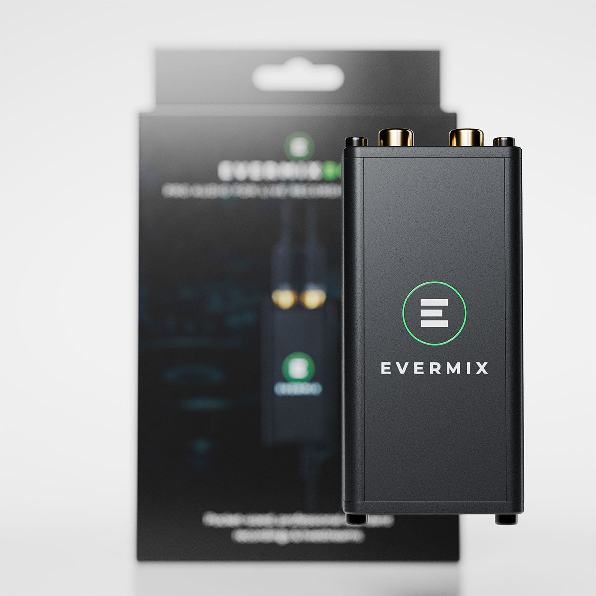 Evermix audio interface with packaging in the background
