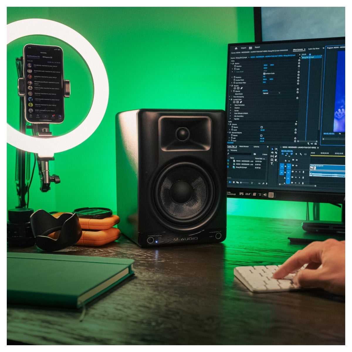 M-Audio BX5BT Studio Monitors with Bluetooth - lifestyle in the studio