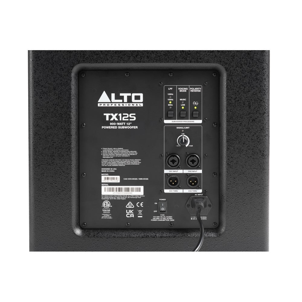 Alto Professional TX12S 900W 12-inch DSP-Enhanced Powered Subwoofer back closup