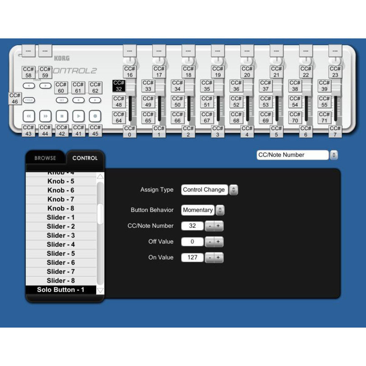 Korg NanoKontrol2 Slimline MIDI Controller White Example