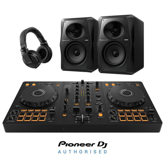 Pioneer DJ DDJ-FLX4, HDJ-X5 Headphones, and VM-80 Speakers Complete DJ Equipment Package